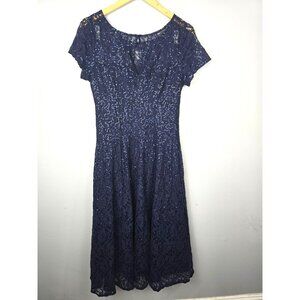 Ignite Evening Dress Womens Size 12 Blue Sequined Formal Gown Midi Wedding Guest